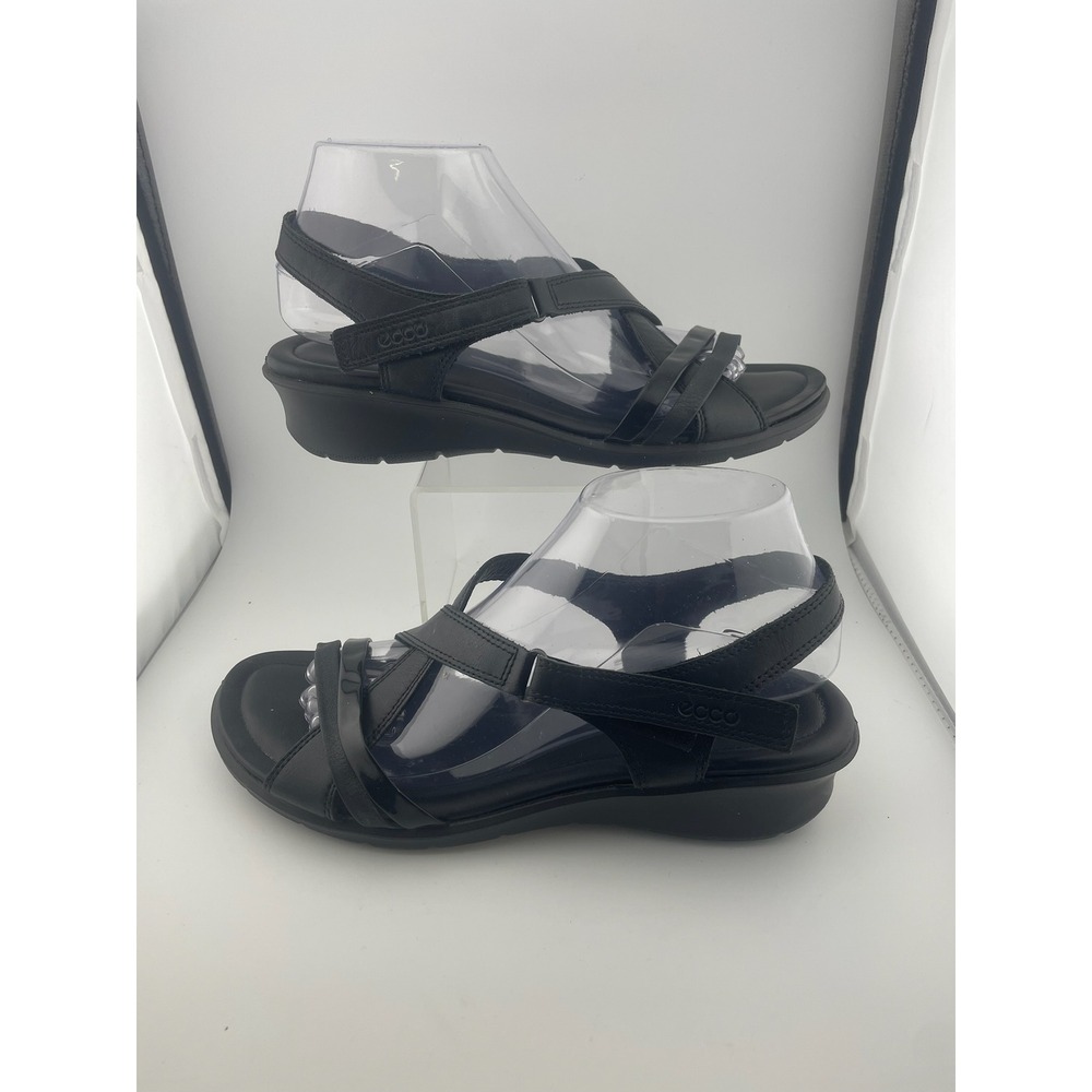 ECCO Felicia‎ Black Leather Adjustable Strap Wedge Sandals Womens Size 40 9-10